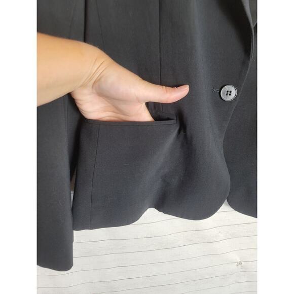 THEORY SINGLE BUTTON WOOL BLEND BLACK BLAZER, SZ 12 - Picture 2 of 12